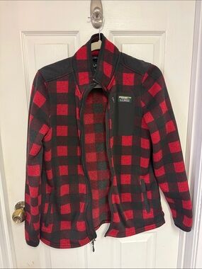 L.L. Bean Red and Black Buffalo Plaid Fleece Jacket